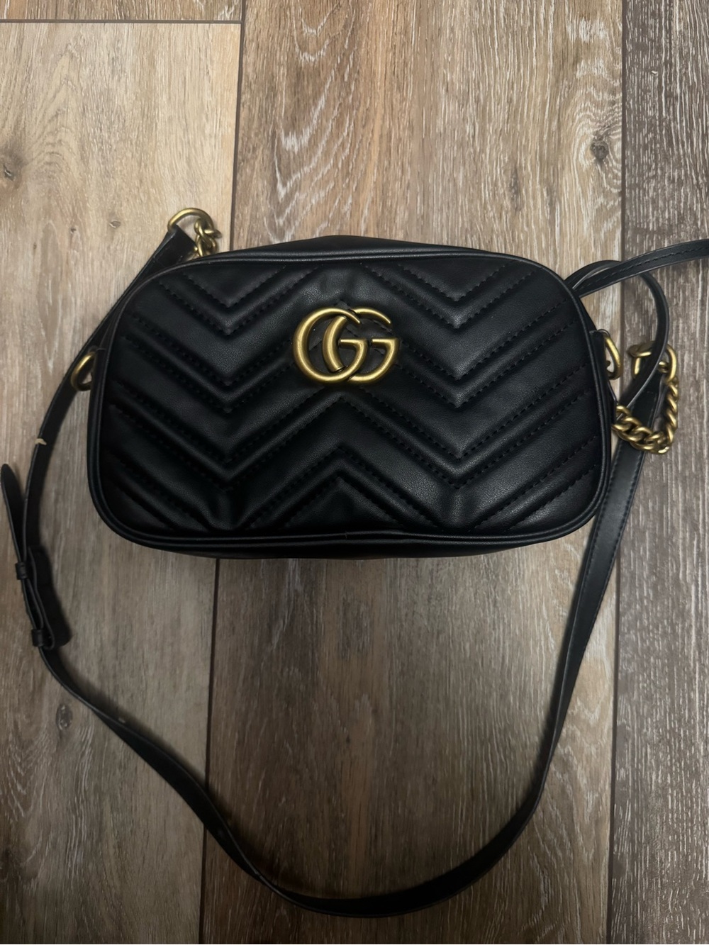 Gucci Black Quilted Chevron Leather Crossbody with Gold GG